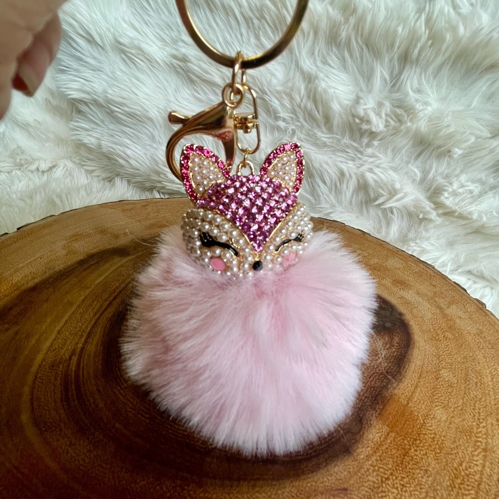 Pink Fox Keychain with Gold Accents